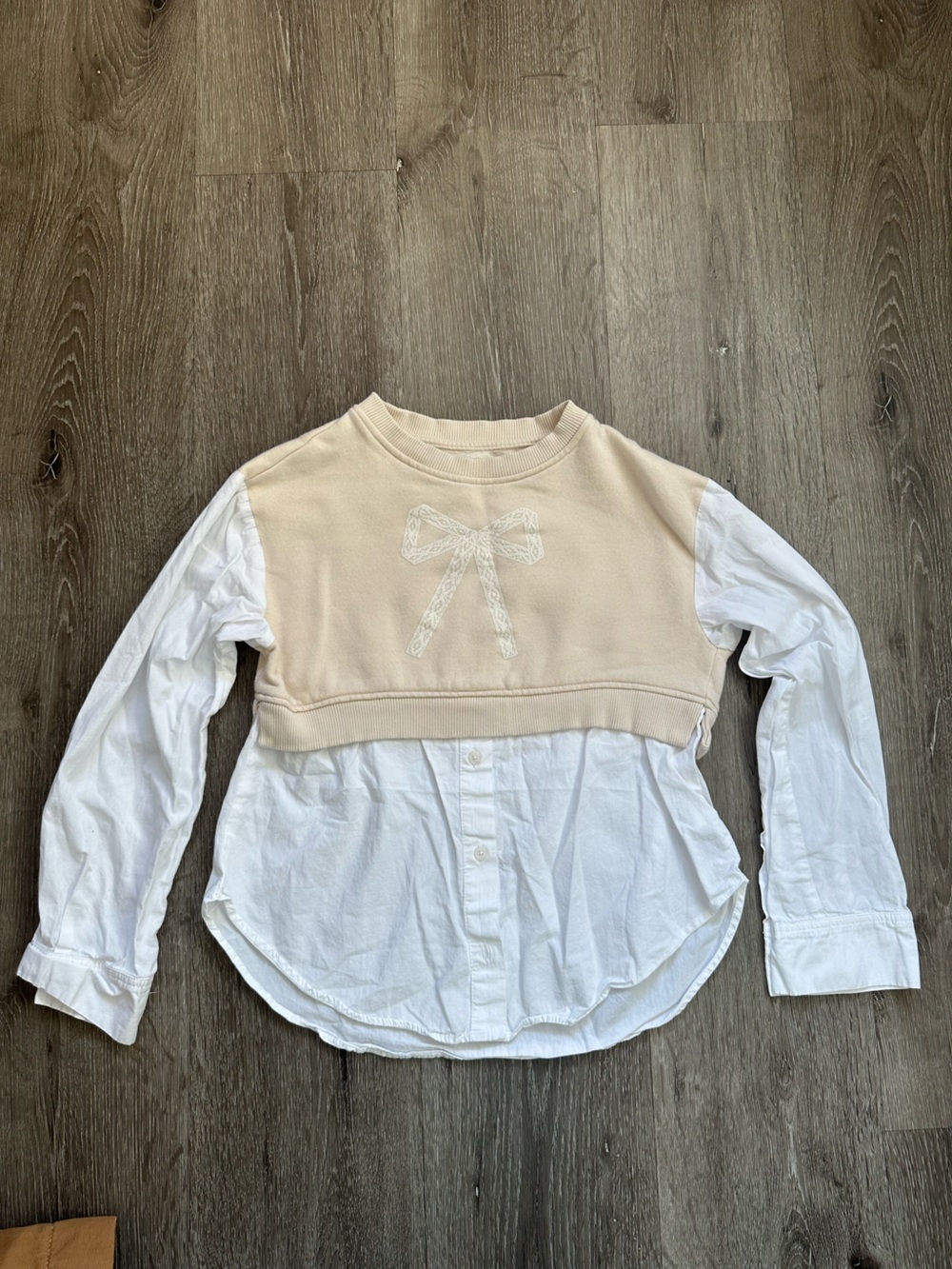Zara Cream and White Layered-Look Sweatshirt with Bow
